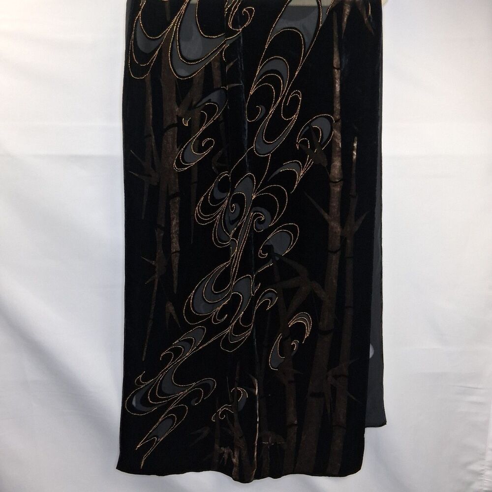 Velvet Burnout Viscose Silk Scarf/Shawl Black Brown Gold 21"x68"